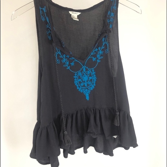 Forever‎ 21 black and blue Halter top size small - Picture 1 of 7